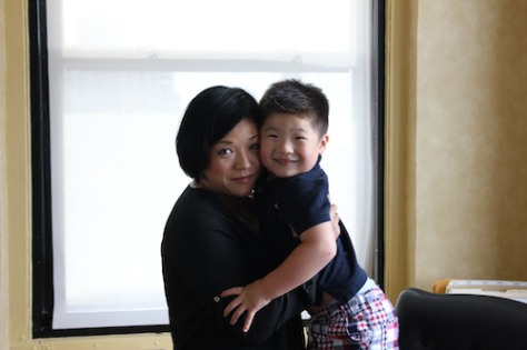 Erin Quill and her son, Liam Quill Kong, on the set of BALANCING ACT. Photo by Lia Chang
